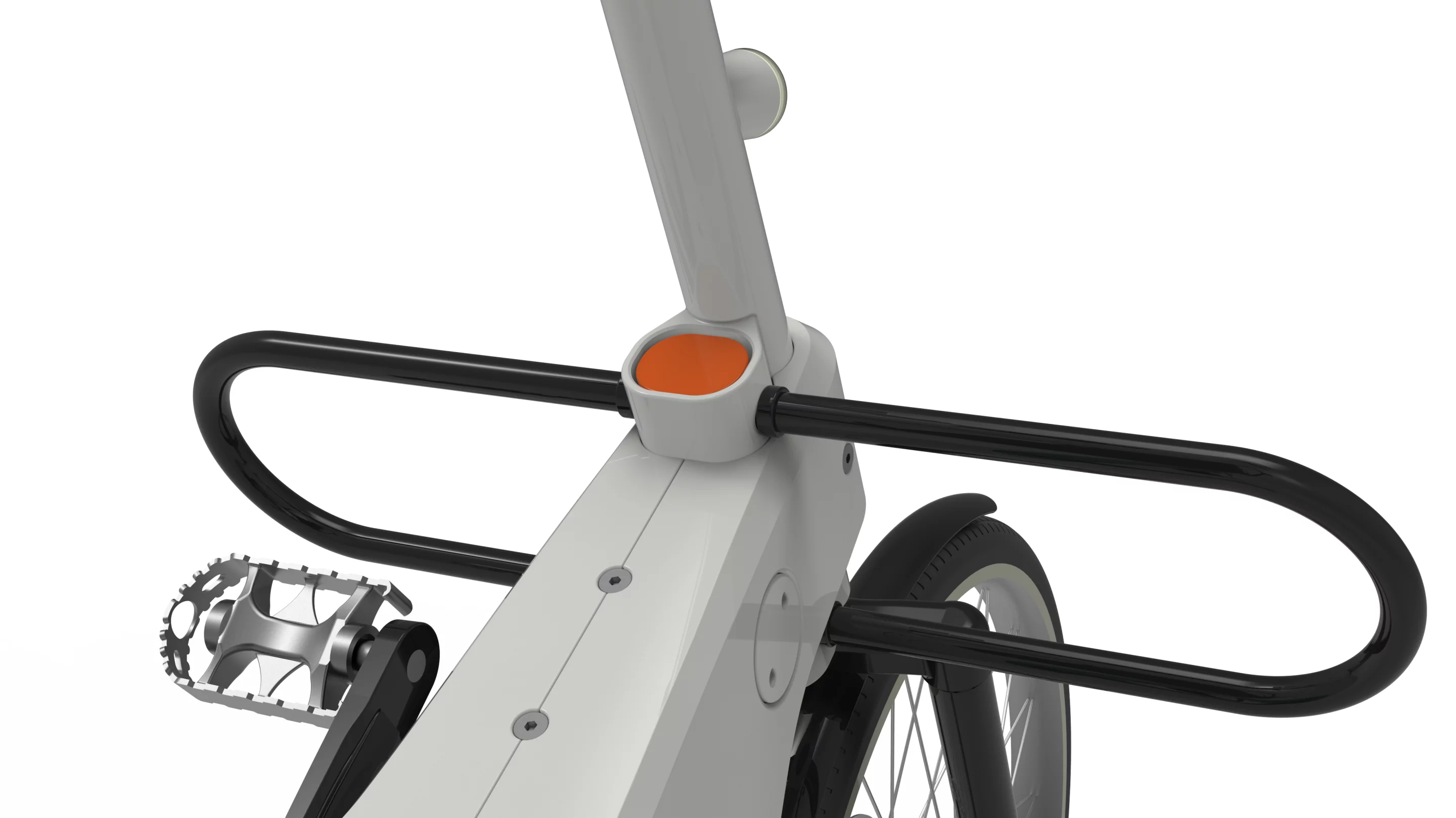 A detachable Kryptonite U-lock can be integrated into the Babel Bike's foot guard