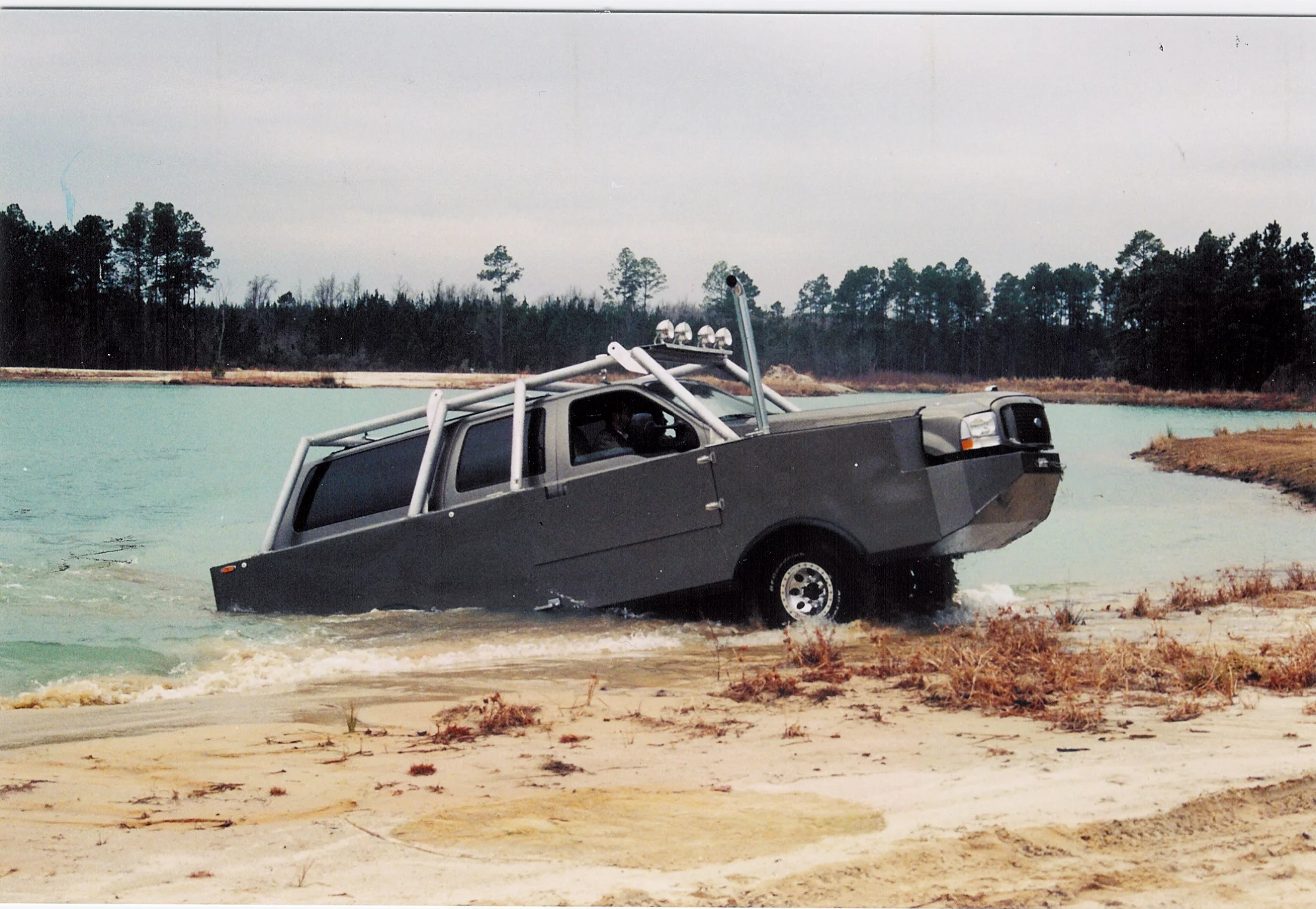 The H2OEX Amphibious 4X4 Rugged Vehicle was built for a customer who already had a fleet of Ford Excursions with luxury interiors and wanted an amphibious Excursion to be used as a yacht tender and for transport between the customer's first and second yacht (the "shadow" second yacht carried all the toys).