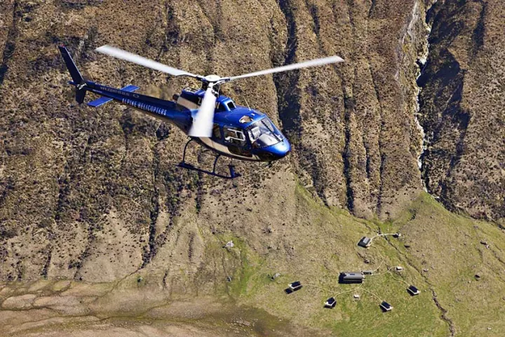 Minaret Station is only accessible by air, where guests are flown in by helicopter before being escorted to their luxuriously furnished tented suite