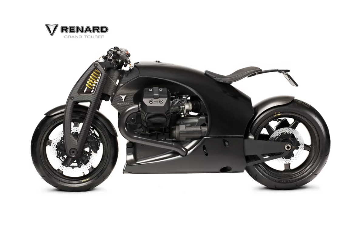 Both wheels are carbon fiber, while the Renard Grand Tourer's lightweight aircraft aluminum components are designed and modeled in 3D, then milled from a solid block by CNC machines.