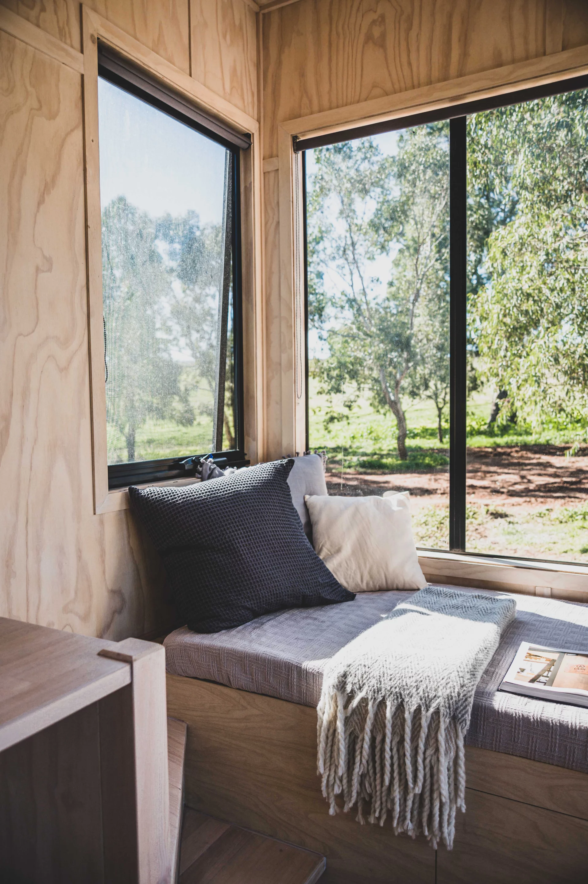 A quiet corner inside Bella, the latest off-grid-dwelling from Cabn