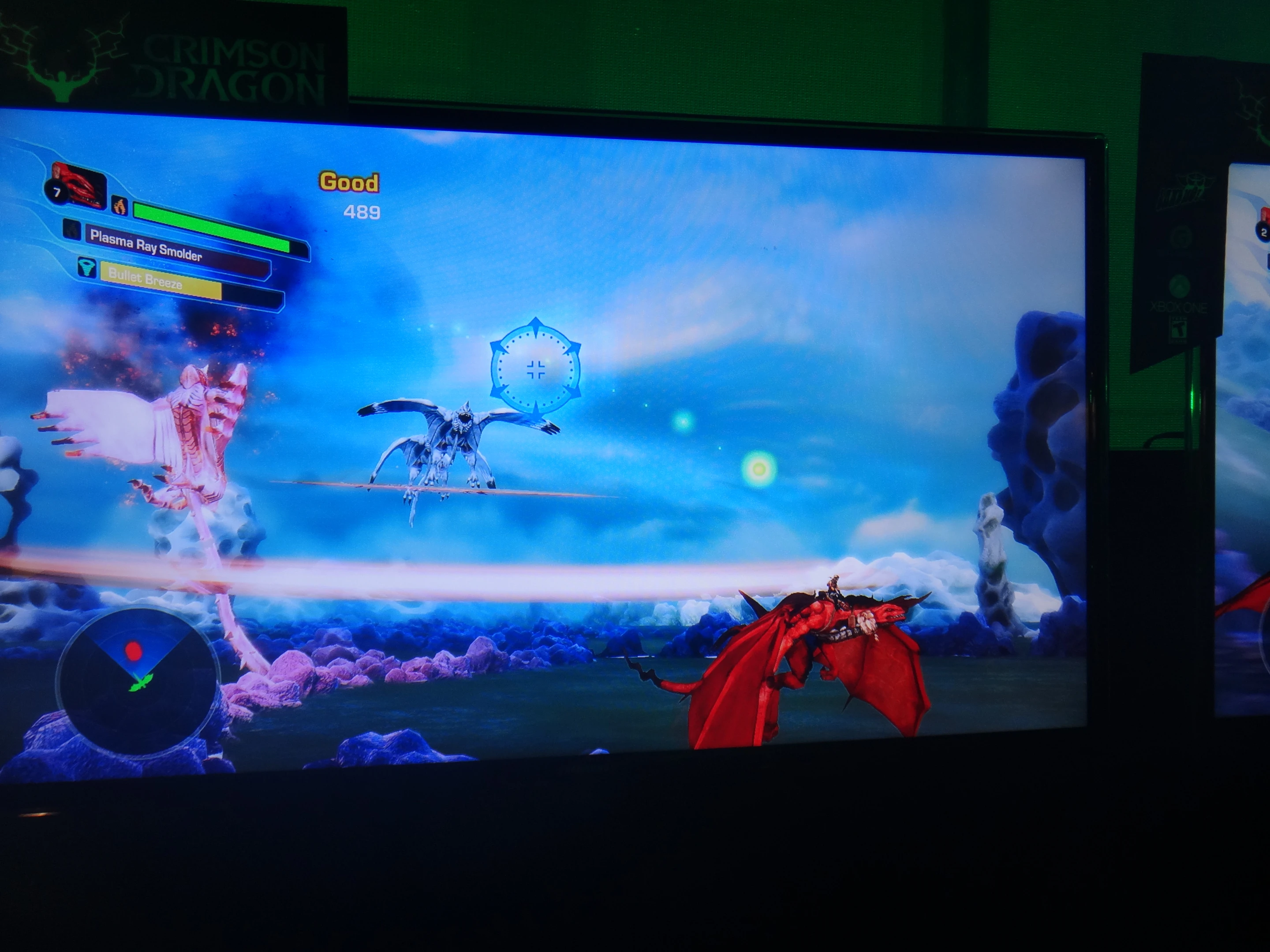 Crimson Dragon is an “on rails” shooter, meaning you don't really control the dragon's path, but instead dodge incoming projectiles while aiming a targeting reticule that locks onto attacking monsters