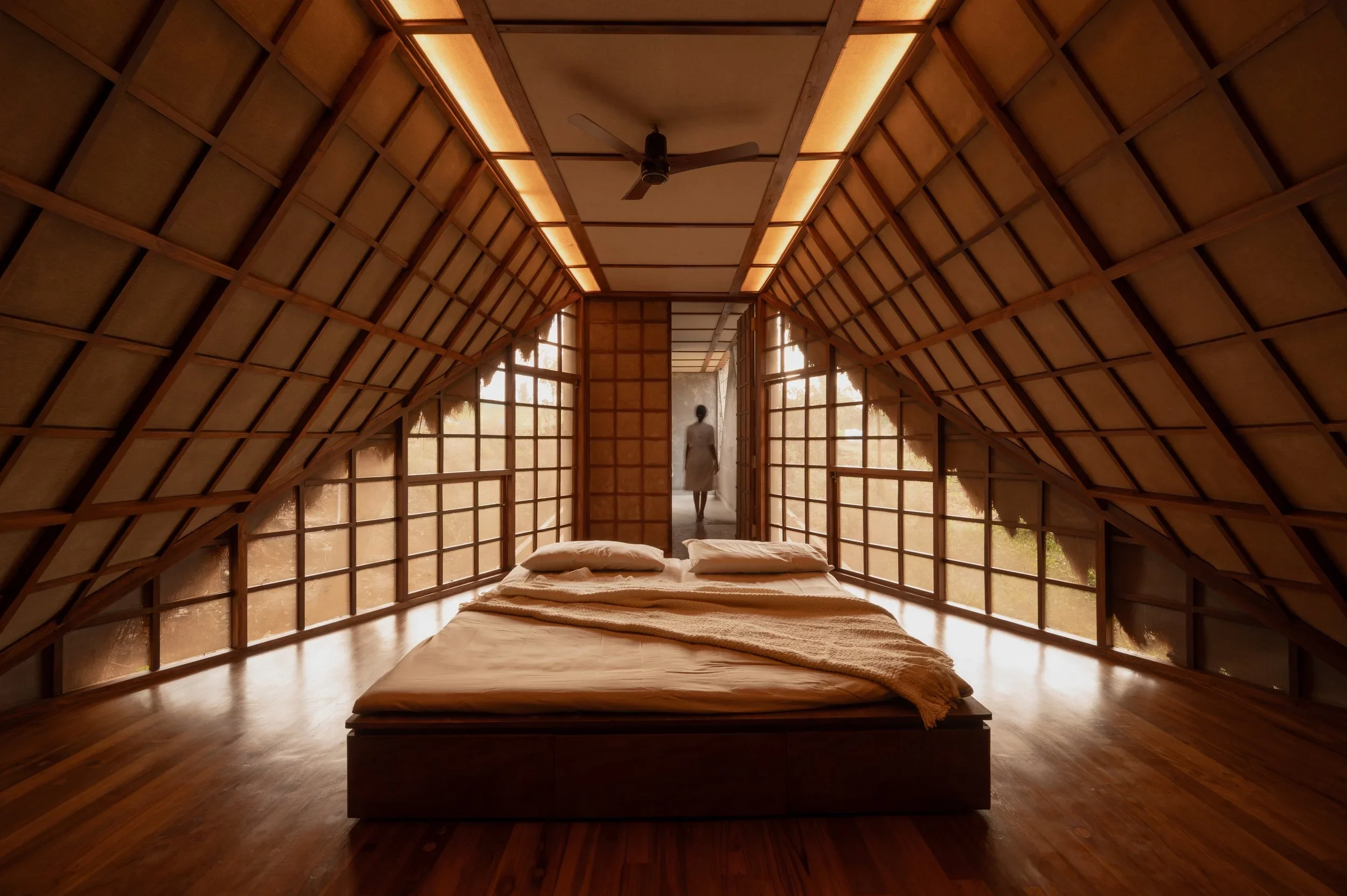 The Bridge House has four bedrooms that open for forest views