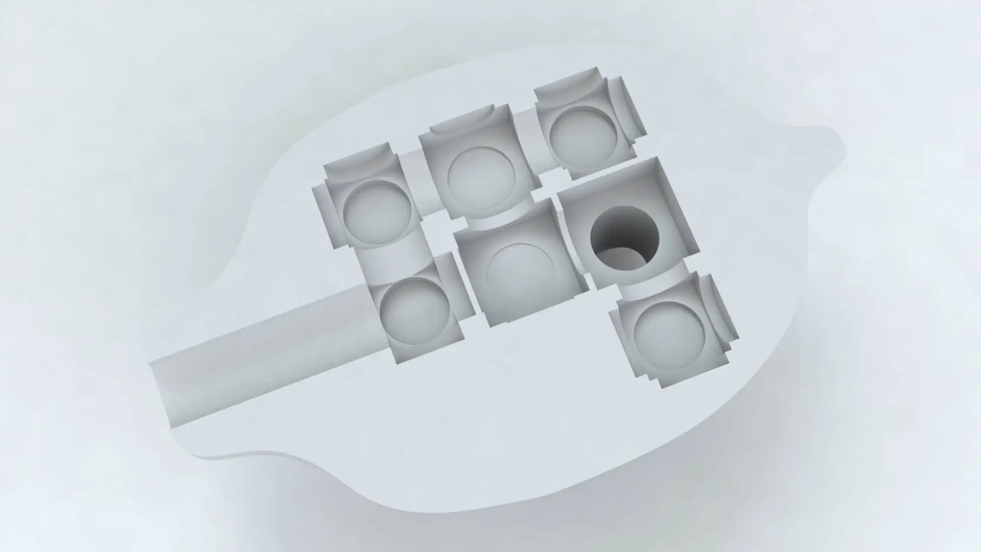 A cross-section view of an acoustic voxel system inside a 3D printed object