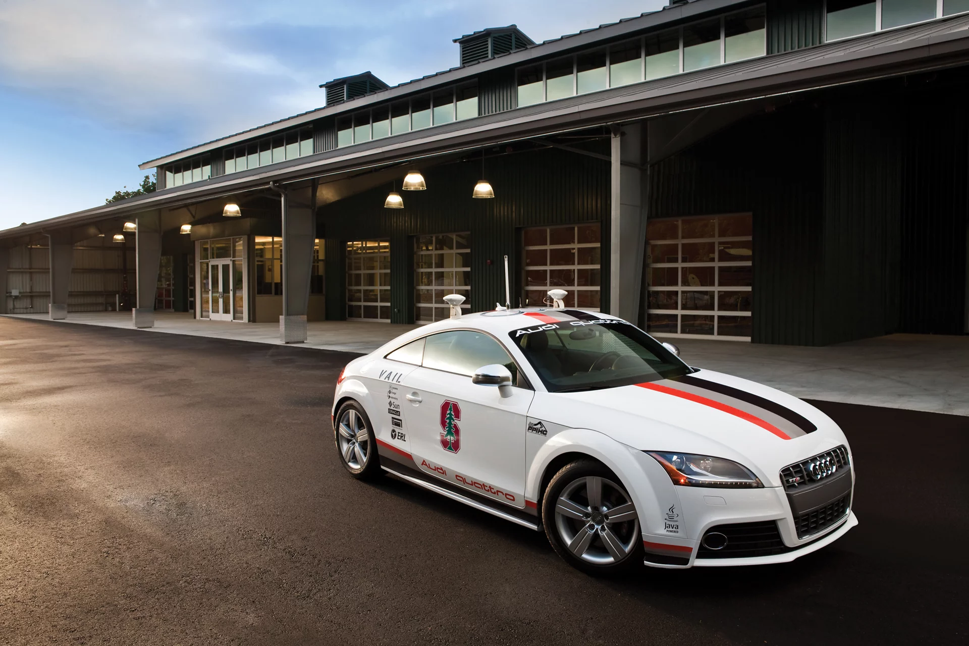 The Autonomous Audi TTS Pikes Peak research Vehicle in the pits at Pikes Peak.