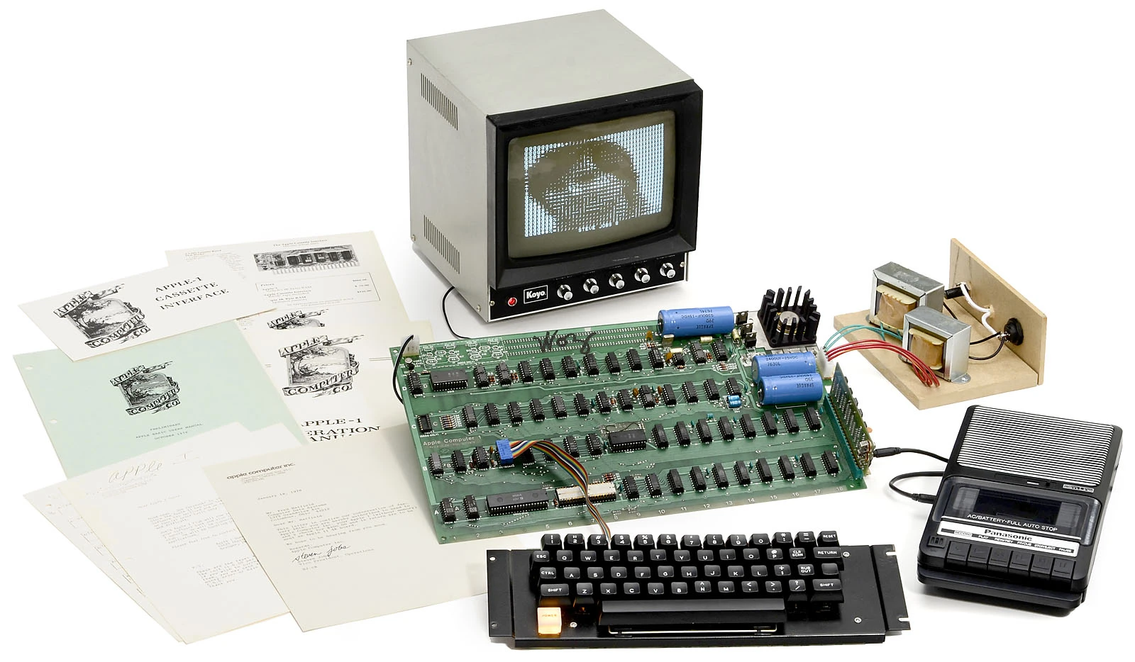 A fully-operational Apple 1 computer signed by its creator Steve Wozniak
