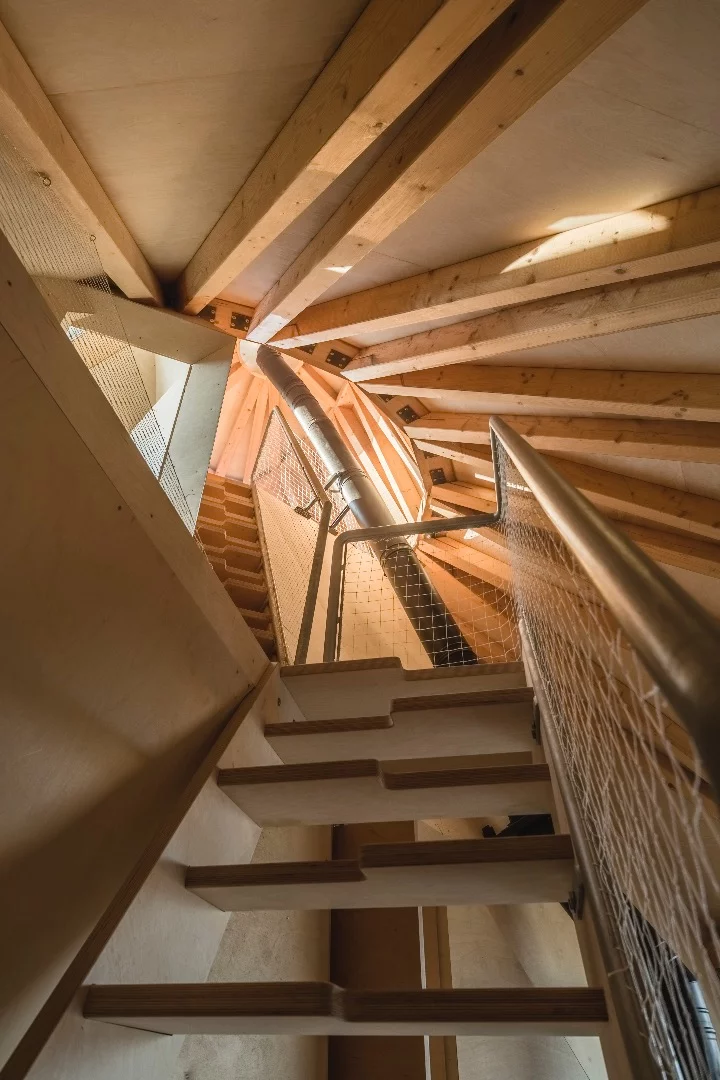 The staircase to the House in the Orchard's second floor