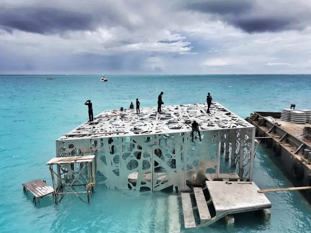 The massive stainless steel structure was built in panels off-site and then shipped to the location