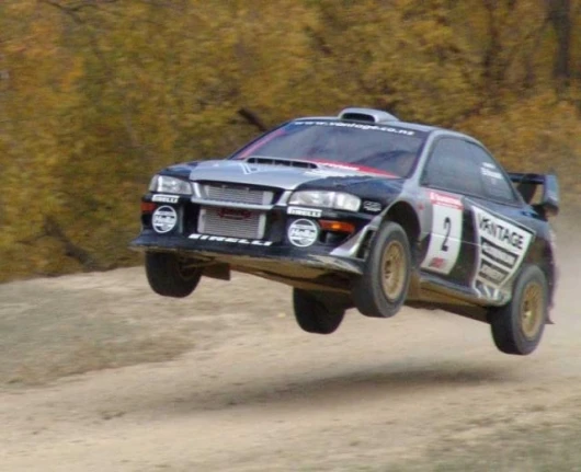 Eirsson gets massive air in the WRC Subaru