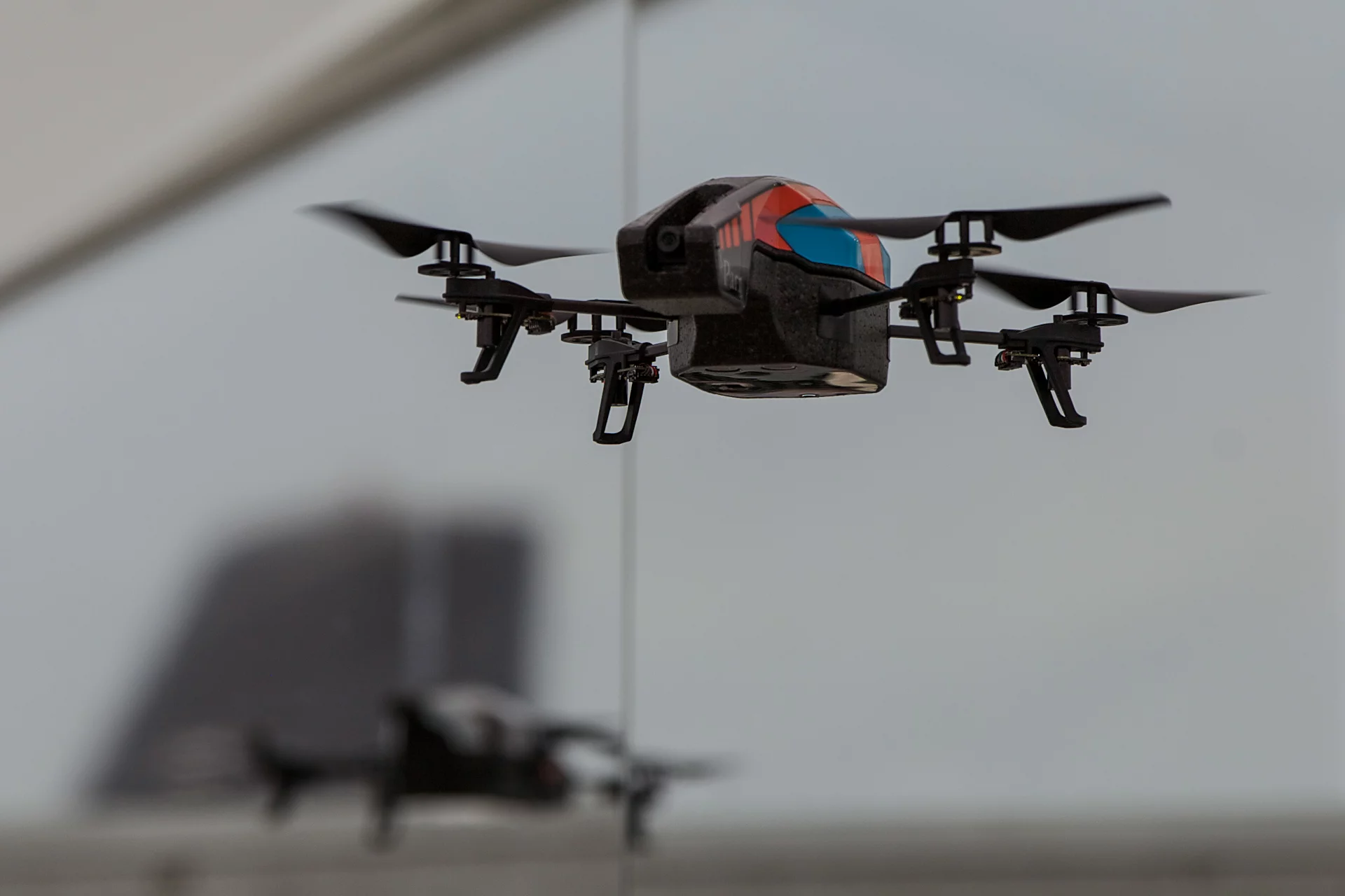 Parrot AR Drones fly formation in Paris (Photo: Noel McKeegan/Gizmag)
