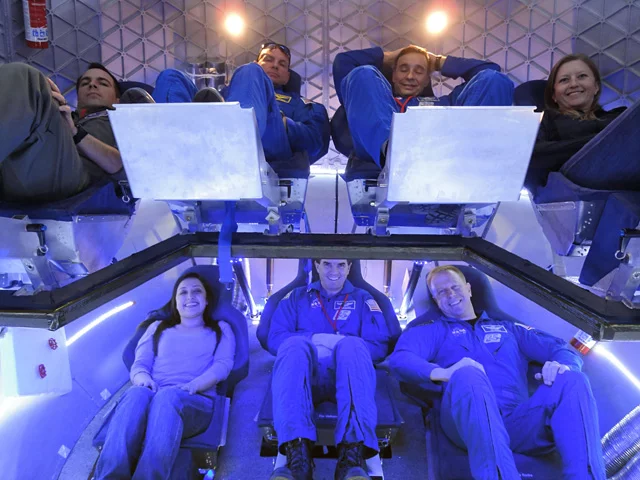 The trial crew (from left): NASA Crew Survival Engineering Team Lead Dustin Gohmert, NASA Astronaut Tony Antonelli, NASA Astronaut Lee Archambault, SpaceX Mission Operations Engineer Laura Crabtree, SpaceX Thermal Engineer Brenda Hernandez, NASA Astronaut Rex Walheim, and NASA Astronaut Tim Kopra