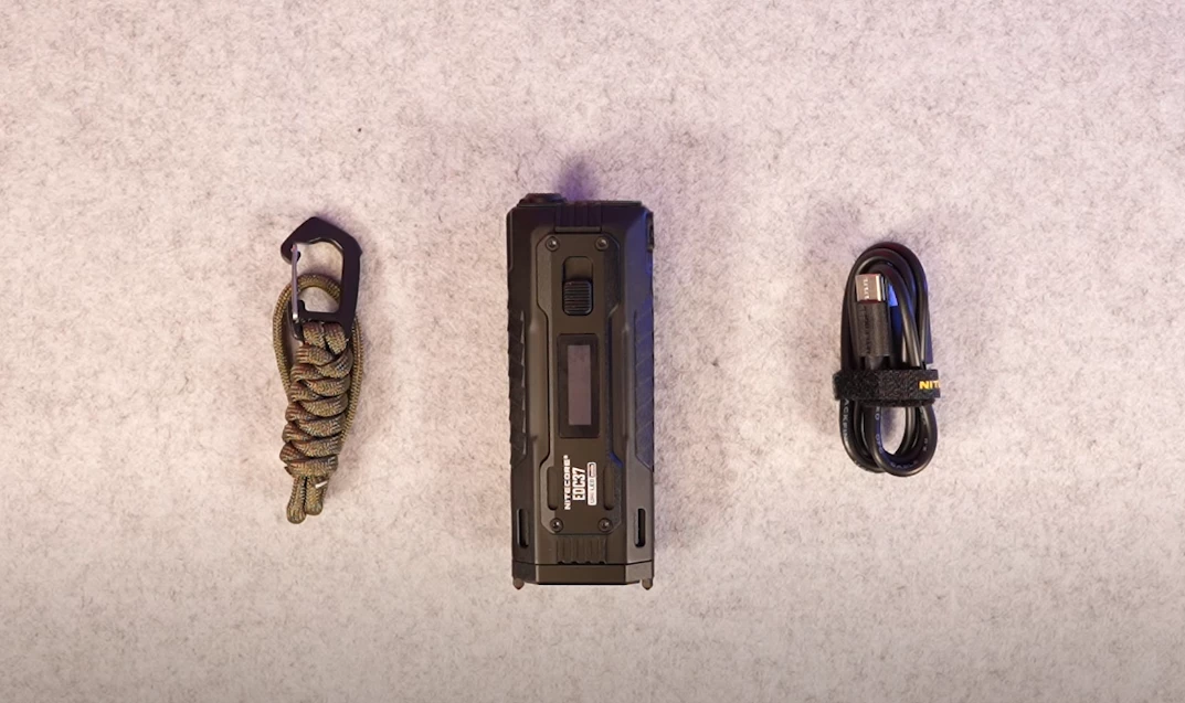 The EDC37 comes with a lanyard and charging cable
