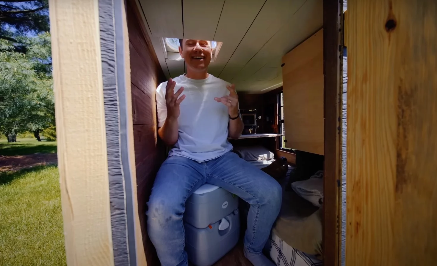 When nature calls, a camping toilet is available and the bubble window allows Kelly to sit upright