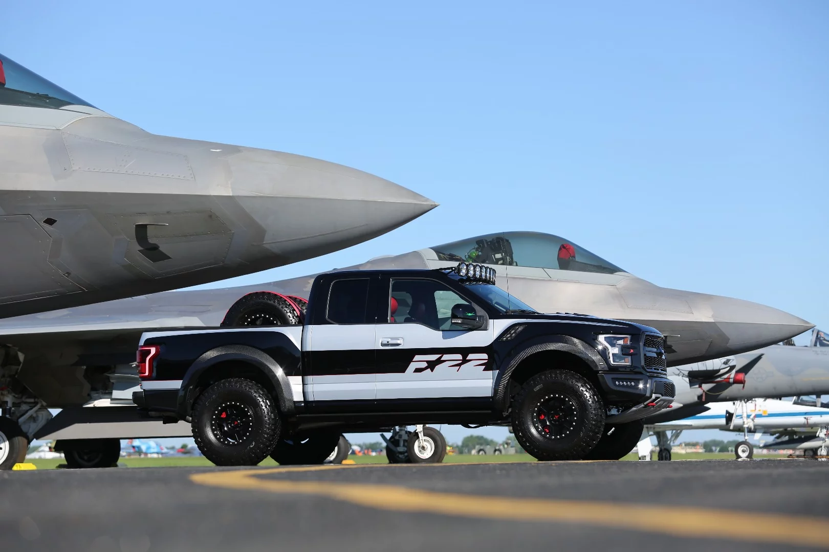 The F-22 F-150 Raptor features a special paint job and F-22 design cues