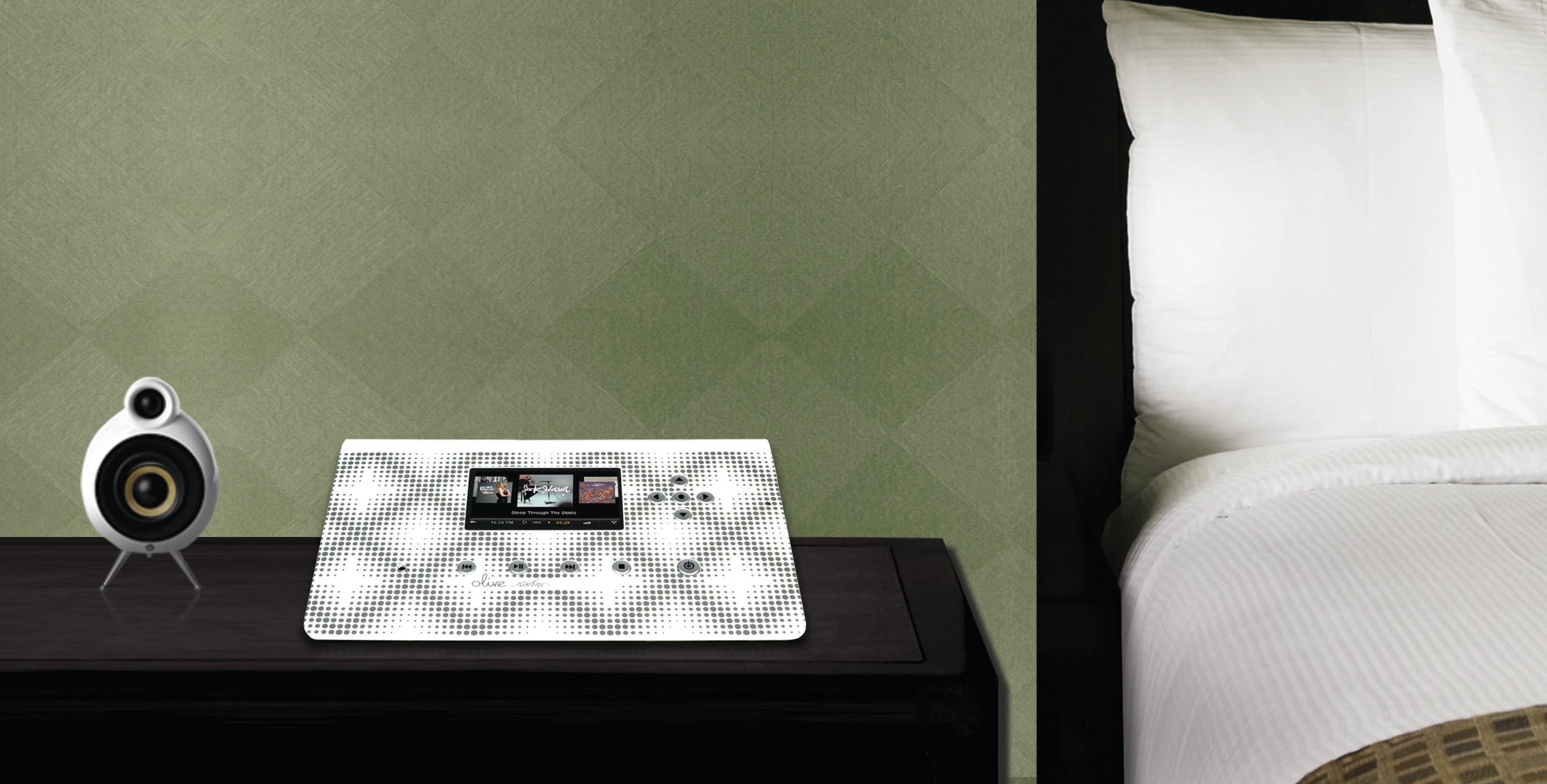 A limited edition Olive 2 zone player styled by Karim Rashid