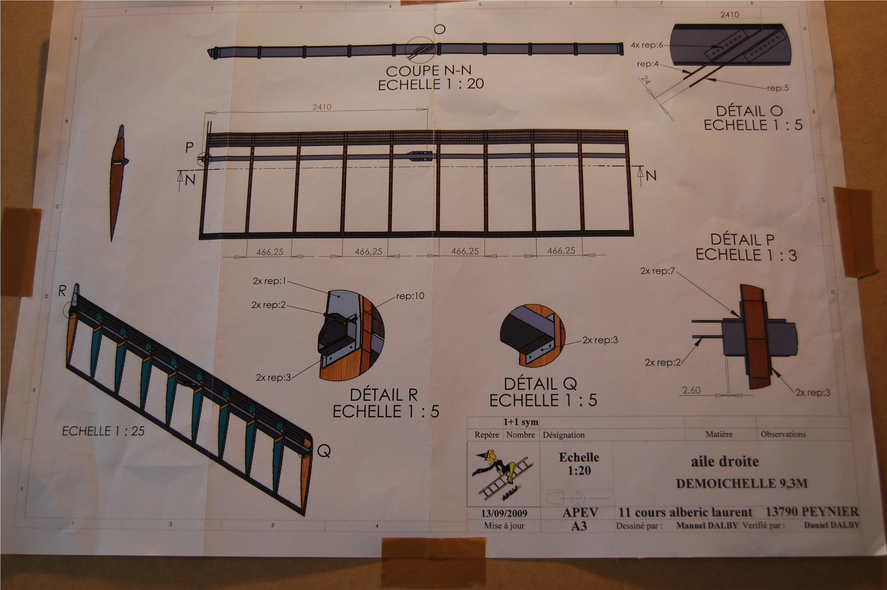 Construction plans for the Demoichelle monoplane on display at the Green Air Show in Paris