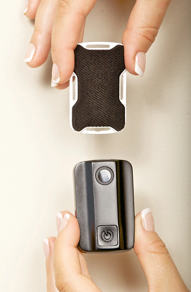 It attaches to clothing using a magnetic clamp
