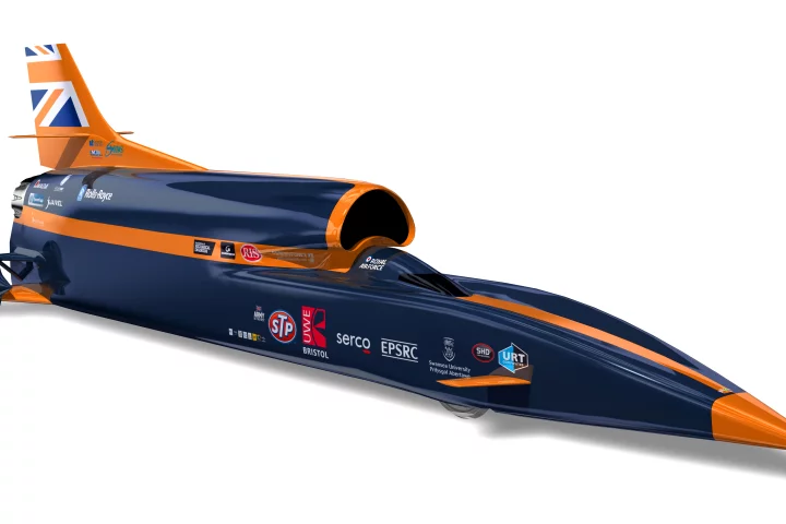The BLOODHOUND SSC hopes to reach speeds of more than 1,000 mph (1,610 km/h) in 2015 with its 3D-printed nose tip