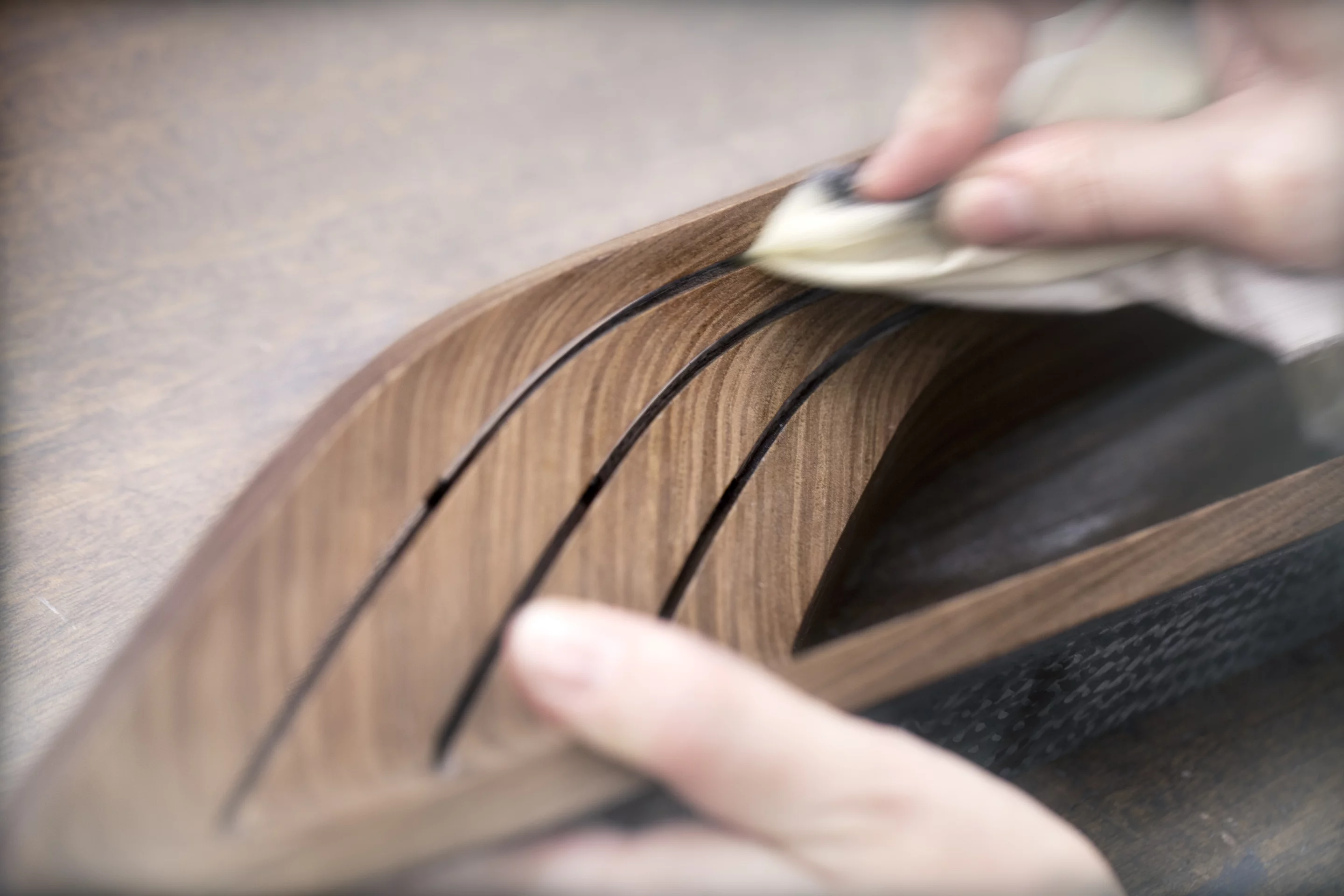 The LED lighting is embedded into the wood trim