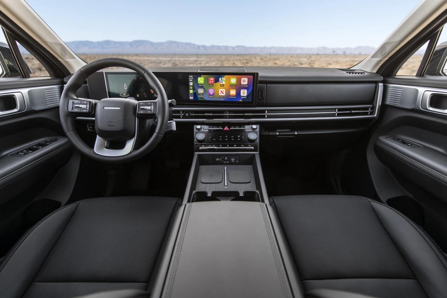 Dual 12.3-inch screens comprise the driver information and infotainment displays in the 2024 Hyundai Santa Fe