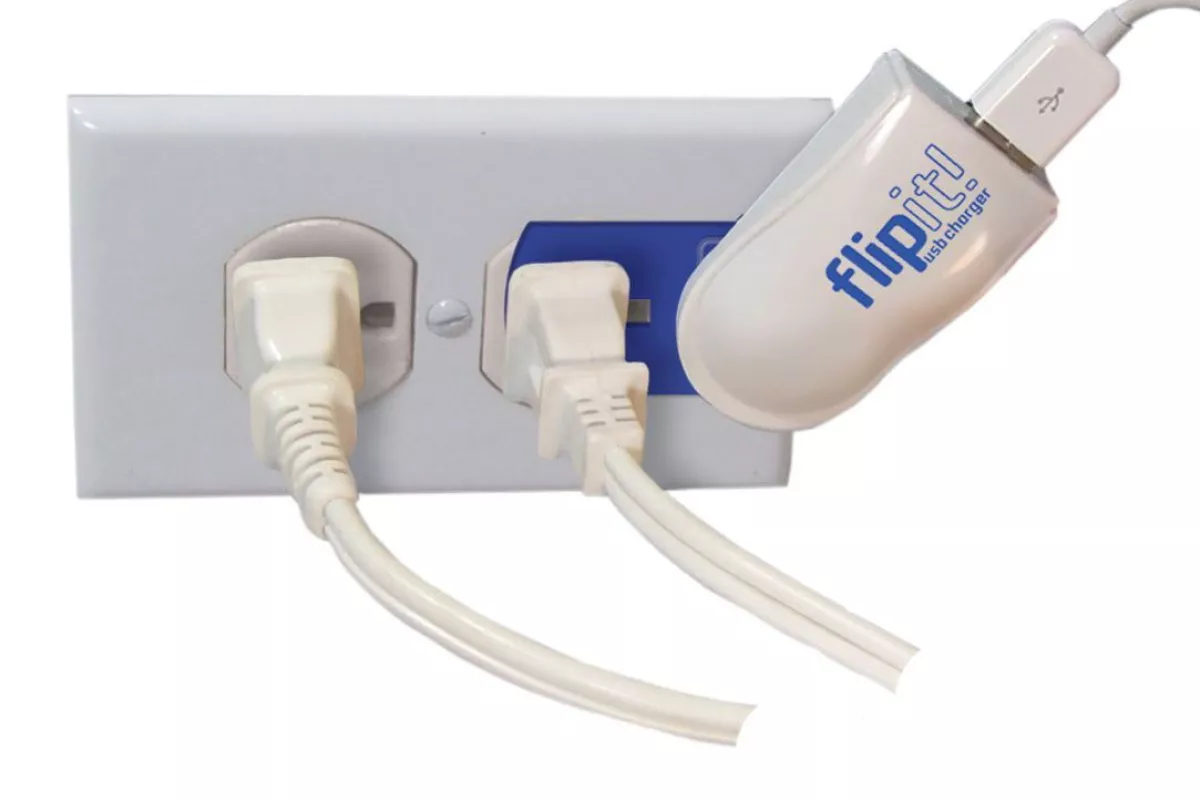 The Flipit is a charging device that draws power from electrical outlets that are already in use