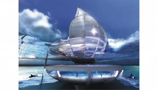 The eye-catching Water Building resort will use solar and air power to make clean drinking water