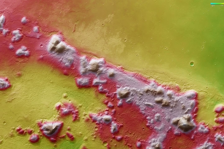 The new images were taken by the High Resolution Stereo Camera on the Mars Express orbiter – each pixel represents around 15 m ( ft) (Image: ESA/DLR/FU Berlin, CC BY-SA 3.0 IGO)