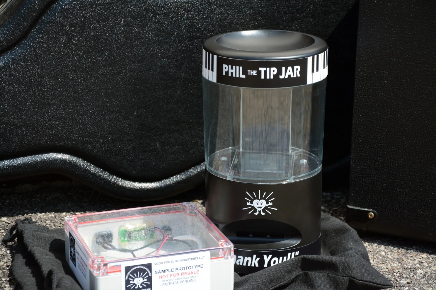 Goof Fortune is currently working on an optional battery pack that will make Phil the Tip Jar mobile