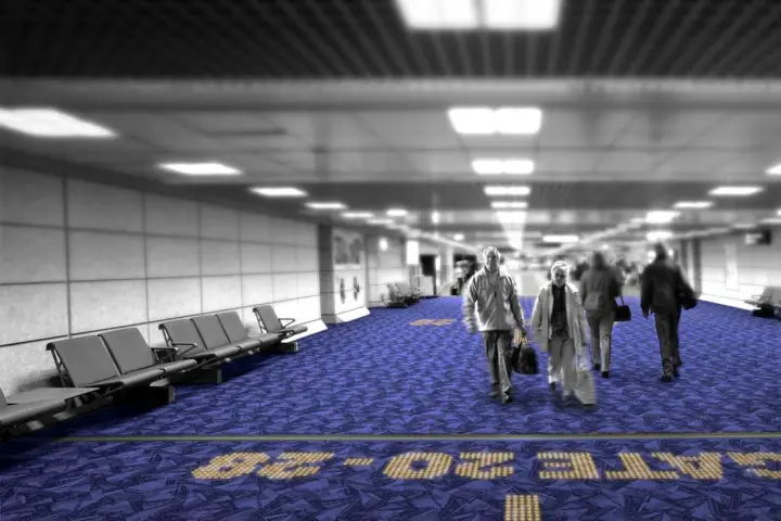 Philips recently partnered with Desso, a high-quality carpeting producer, to create a new type of light transmissive carpet embedded with LEDs that can be programmed to display important messages, directions, or other information