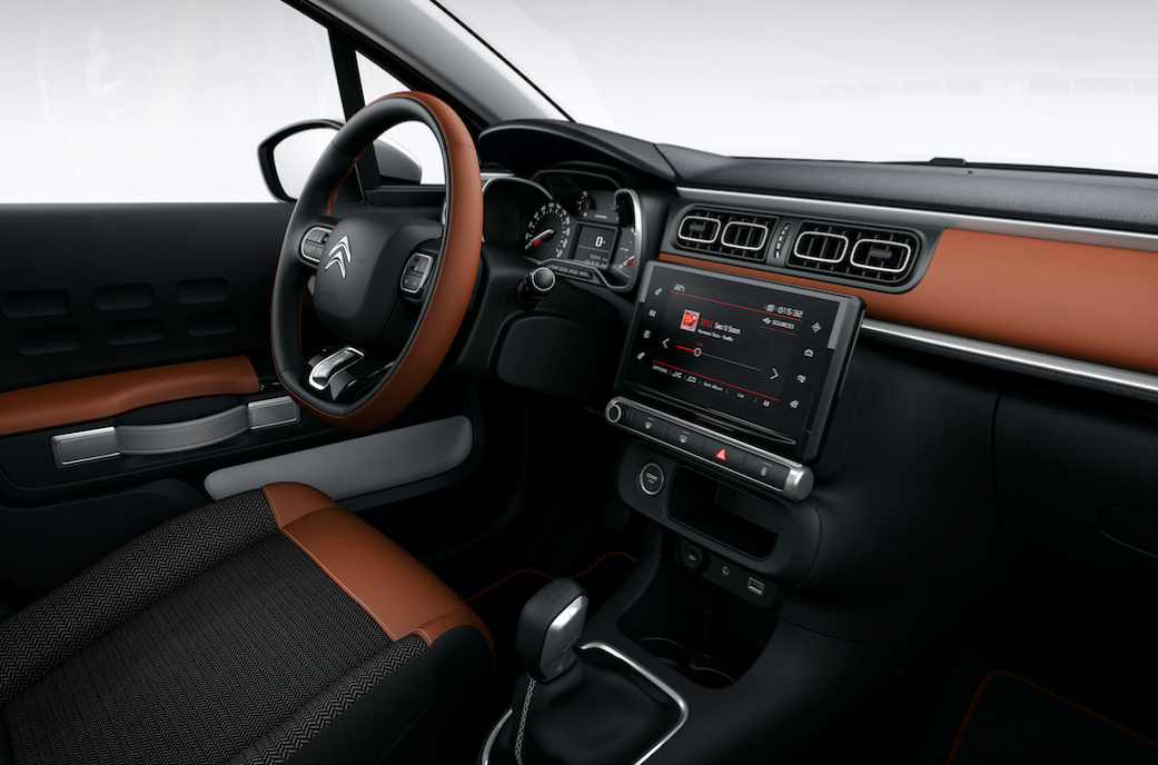 The C3's dashboard is attractive, even in brown and black.