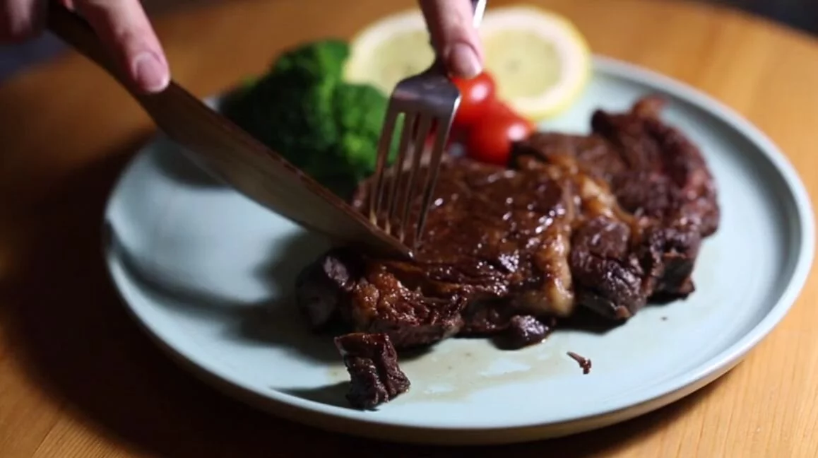 A steak knife made from a new form of hard wood was able to slice through meat with ease