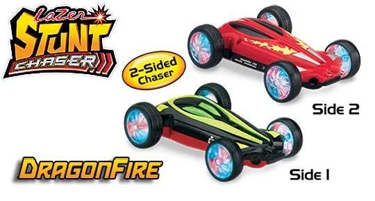 Lazer Stunt Chasers are remote-control cars that chase a user-aimed spot of laser light across the floor