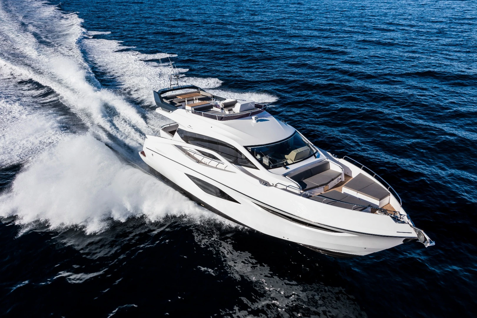 There are three cabins below deck in the Numarine 62FLY