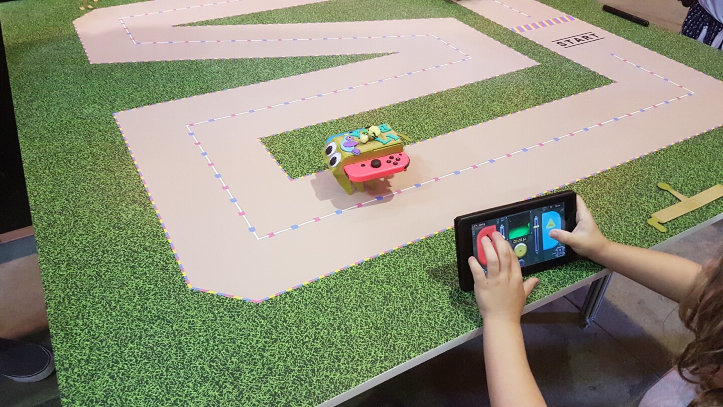 The Nintendo Labo RC Car could also be raced, as Nintendo demonstrated with a track at the preview event