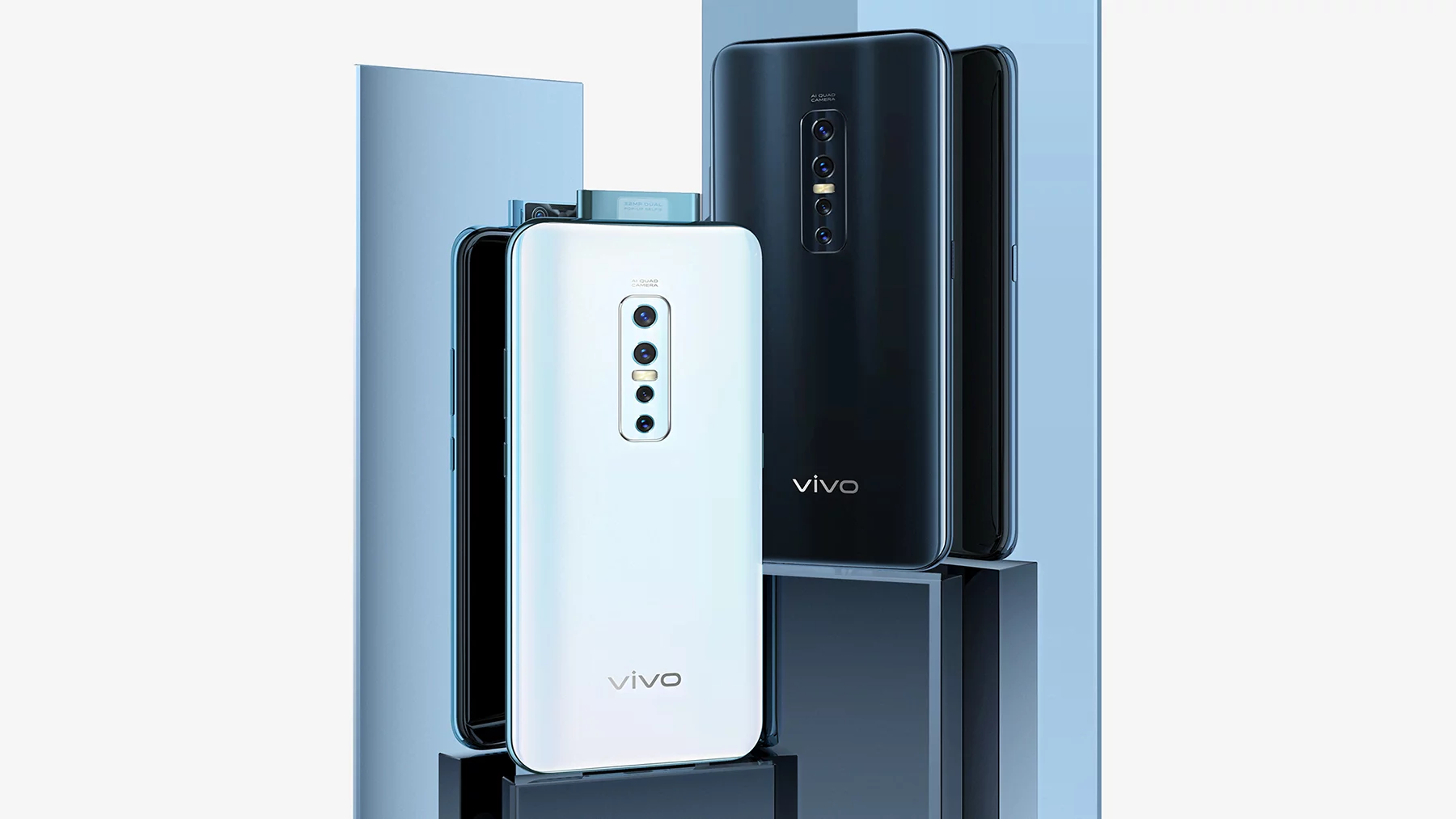 The Vivo V17 Pro features a quad lens camera unit around back, as well as a dual lens pop-up camera facing front