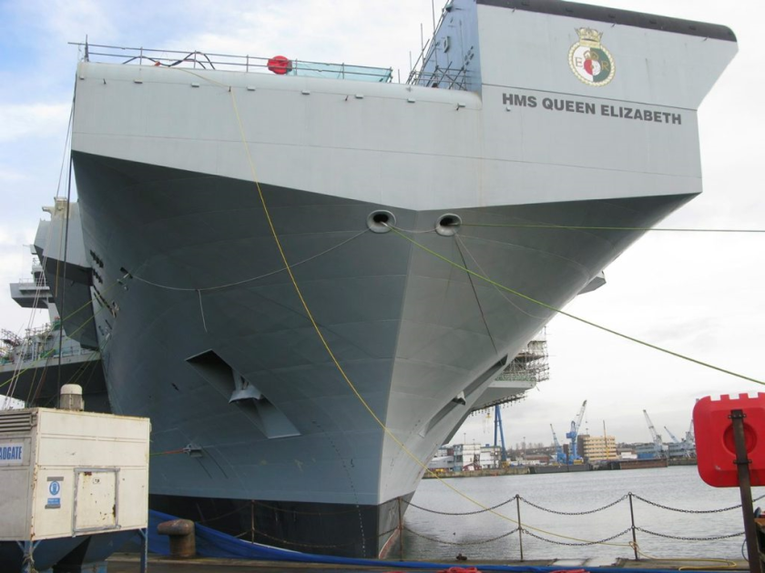 HMS Queen Elizabeth showing the distinctive ski jump