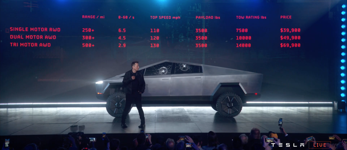 Tesla's bizarre Cybertruck, with two unfortunately non-smash resistant windows