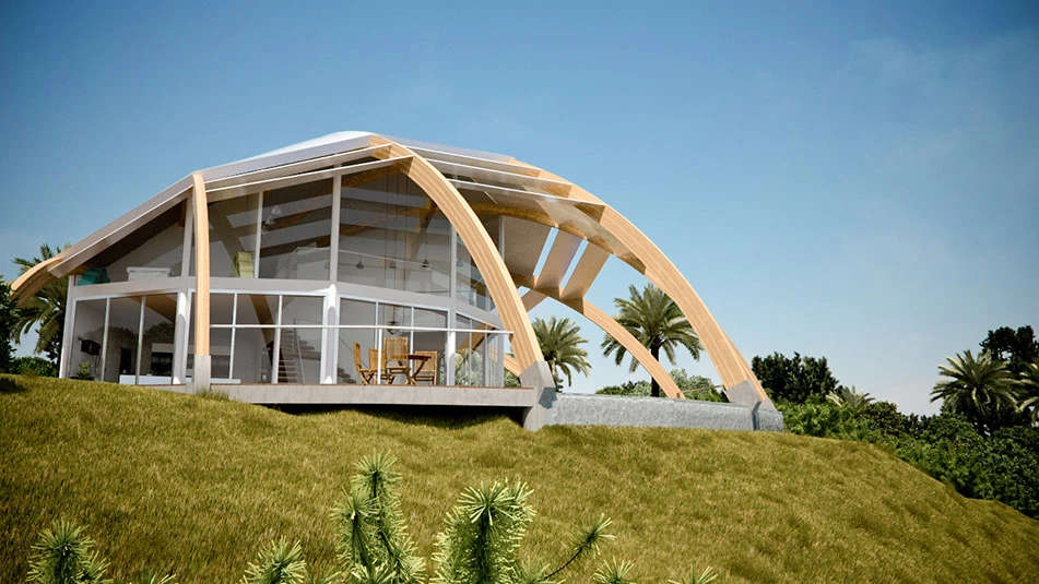 The arch shape provides earthquake resistance compared with perpendicular structures