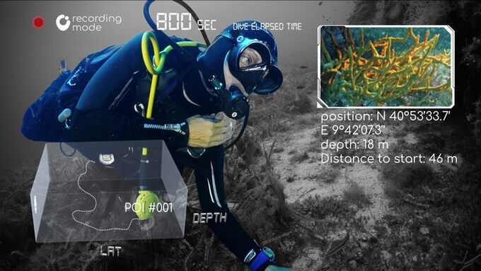 An example of how images can be matched to their tagged locations on a 3D dive map (lower left)