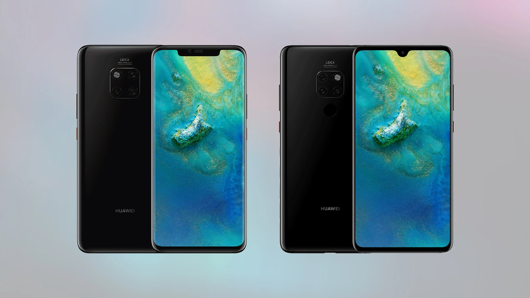 The Huawei Mate 20 Pro (left) and Huawei Mate 20 (right)