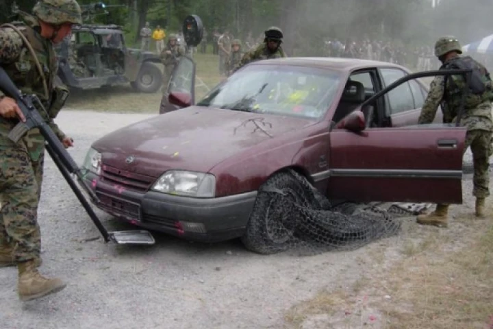QinetiQ's X-Net vehicle arrest system in use in a military drill.