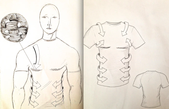The shirt's soft polyester fabric is layered with microscopic silica particles, which creates a tiny barrier of air around it