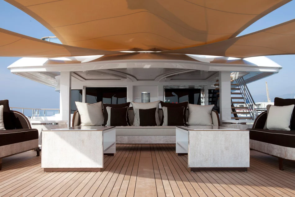 The floating home accommodates up to 12 guests at any one time and employs around 30 crew members and nine staff