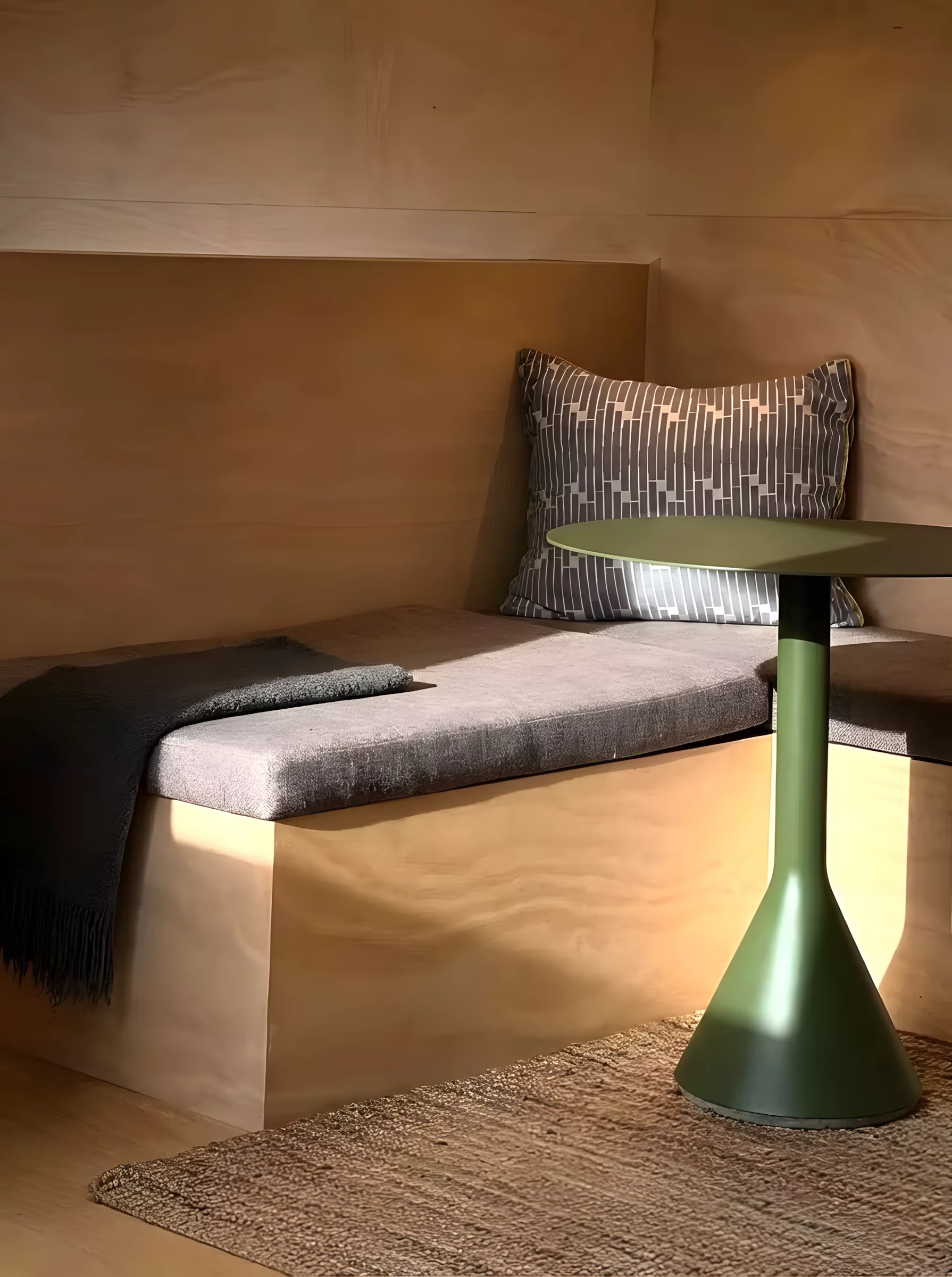 The Zinc Studio Cabin includes an L-shaped seating area and a small table