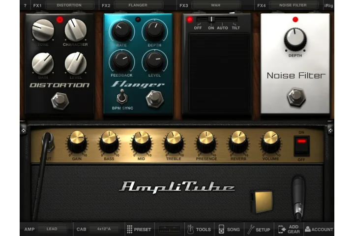 A lead amp configuration with Distortion, Flanger, Wah, Noise Filter and dynamic mic