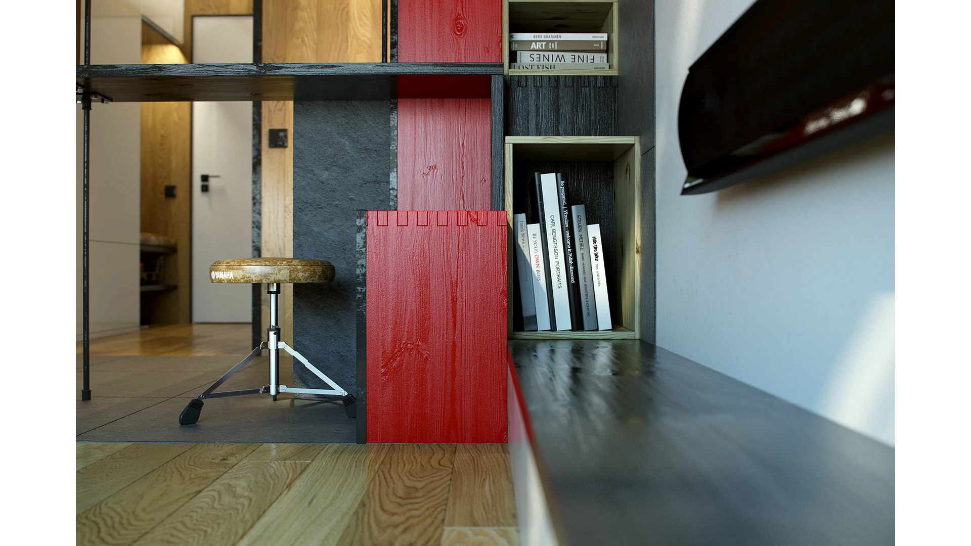 Each step is used for storage and almost disguises the staircase completely
