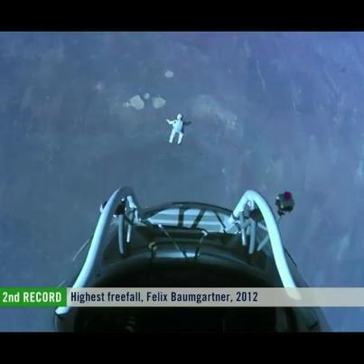 Baumgartner about a second after jumping from the Stratos capsule (Photo: Red Bull Stratos)