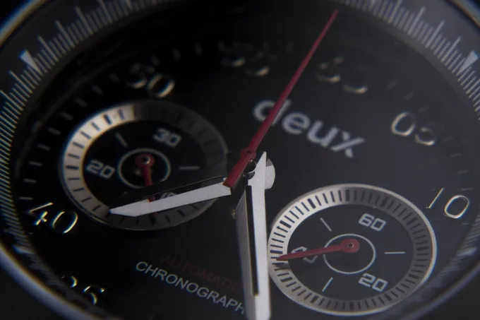 The Deus Collection watch showing chronograph subdials