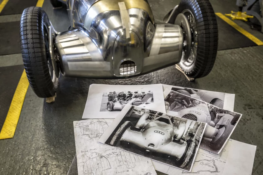 The original one-off car was lost during the war so restorers had to build the Auto Union Lucca recreation using old documents and photographs
