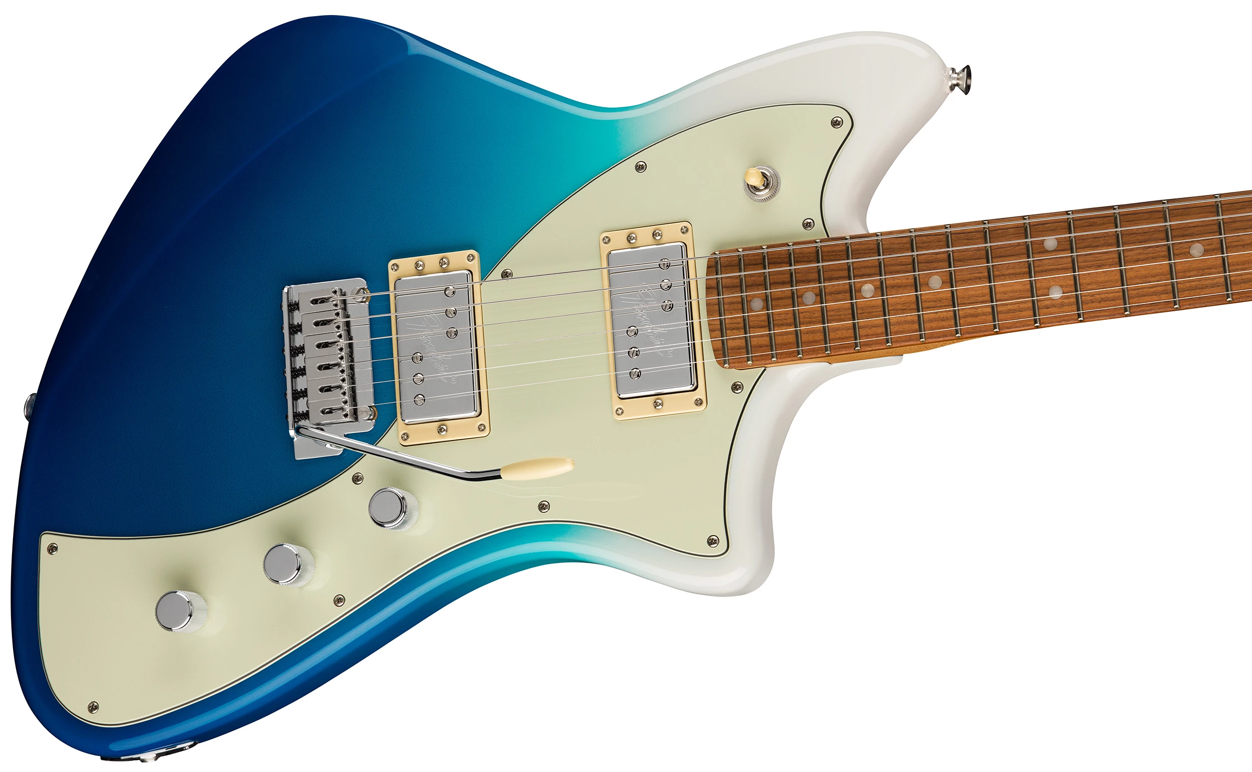 Dual humbuckers with a 3-position switch, two tone knobs, and a volume knob with a coil split button built in